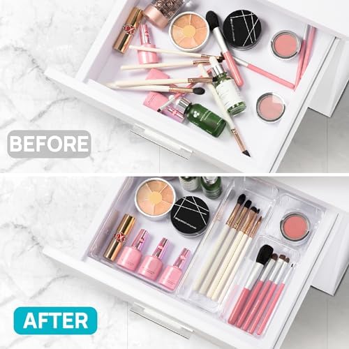 Vtopmart 72 PCS Clear Plastic Drawer Organizers Set, 4-Size Versatile Bathroom and Vanity Organizer Trays, Non-Slip Storage Containers for Makeup, Jewelries, Bedroom，Kitchen Utensils and Office - Image 2