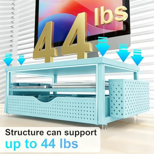 Monitor Stand with Drawer and 2 Pen Holders (Blue) - Image 7