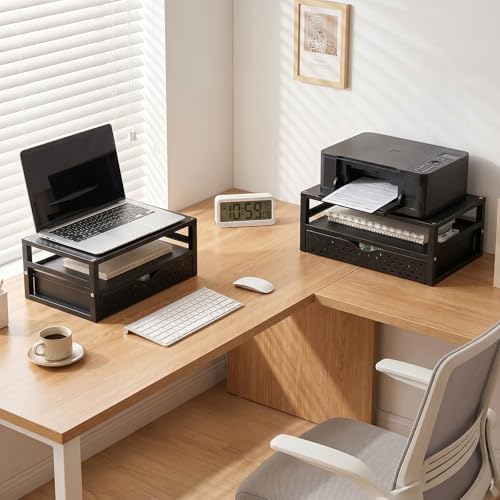 WALI Desk Organizer with Drawer，Computer Monitor Stand with Storage, Desk Organizers and Accessories for Computer, Printer, Laptop Riser for Home Office Supplies, (PTT005-B), 1 Pack, Black - Image 3