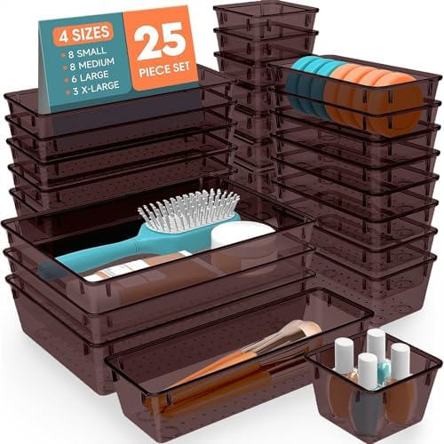 SpaceHacks 25 PCS Plastic Drawer Organizer, 4-Size Versatile Organizer Trays & storage Bins by SpaceHacks