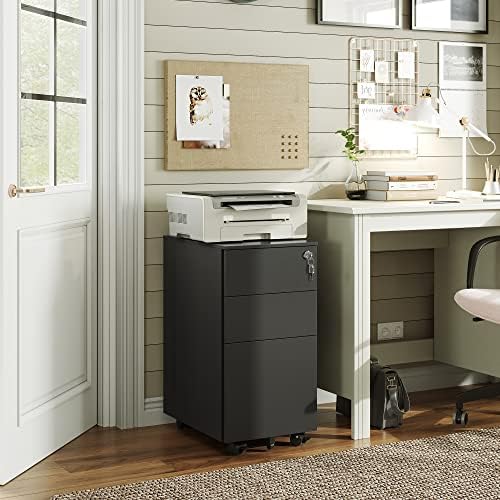 DEVAISE Slim File Cabinet, 3 Drawer Mobile Filing Cabinet for Letter/Legal/A4 Files, Fully Assembled Except Wheels, Black - Image 2