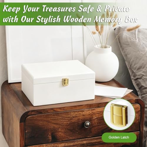 DRASTAR Wooden Keepsake Box, Large White Storage Box with a Hinged Lid, Memory treasure box for Crafts and Photo Storage - Image 6