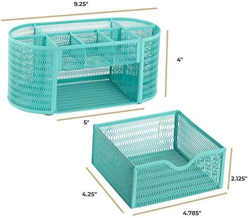 BLU MONACO Aqua Desk Organizer | Metal Stationery Holder With Drawer and Eight Compartments | Desktop Storage for Home Office or Study Space | 4.3”D x 9.3”W x 4”H Workspace Organizer - Image 6