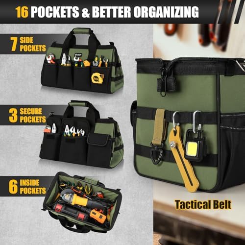 18" Large Tool Bag, Heavy Duty Spacious Carry Tool Box Organizer, Green - Image 3