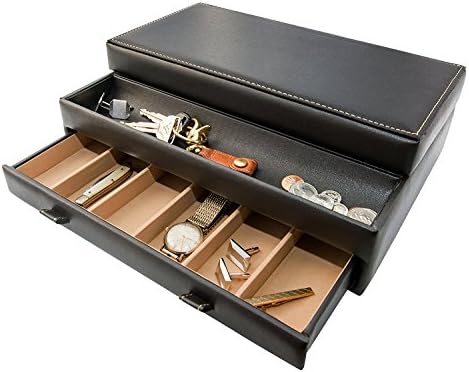 Stock Your Home Mens Valet Tray, Men's Jewelry Box, Night Stand Organizers and Storage, Bedside Table Organizer, Watch Box for Dresser, Faux Leather (Black & Beige) - Image 3