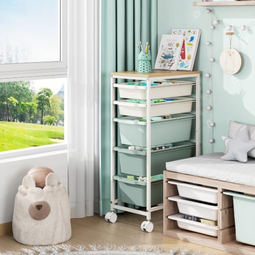Slim Rolling Cart with 5 Drawers, Metal Utility Storage Cart - Image 5