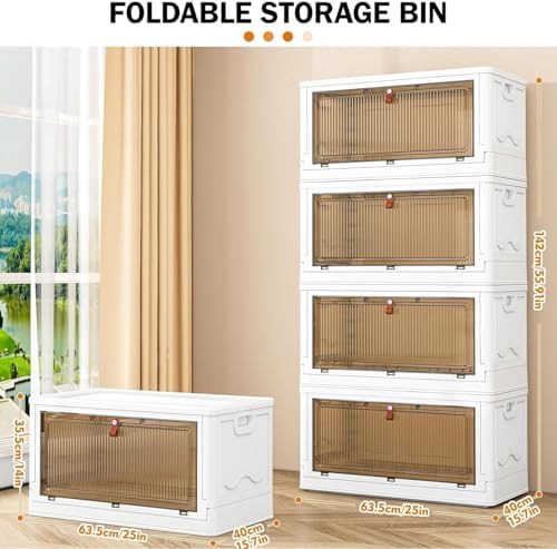 4 Tier Plastic Storage Bins with Lid 102QT, Stackable Storage Containers with Wheels, Folding Storage Boxes, Stackable Storage Bins, Organizers and Storage for Living Room - Image 3
