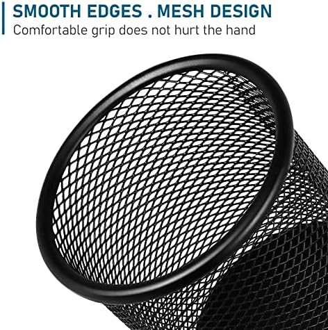 QYH Mesh Pencil Cup for Desk 6 Pack, Black Pen Holder 3.54"x3.93" - Image 4