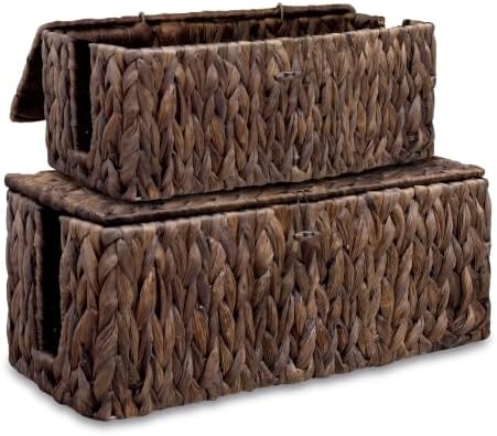 efluky Set of 2 Brown Water Hyacinth Cable Management Box, Hand-Woven Cord Organizer with 2 Open Slots, Decorative Cord Box to Hide Power Strip, USB Wires & Charger for Home & Office by efluky