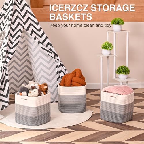 11 Inch Cube Storage Bins Woven Baskets, Gradient Grey, Pack of 3 - Image 6