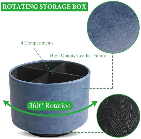 Round Leather Art Supply Organizer,Remote Control Holder,360 Degree Spinning,Multi-Functional Pencil Holder,4 Compartments Desktop Stationary Organizer(1-Oil Blue) - Image 3