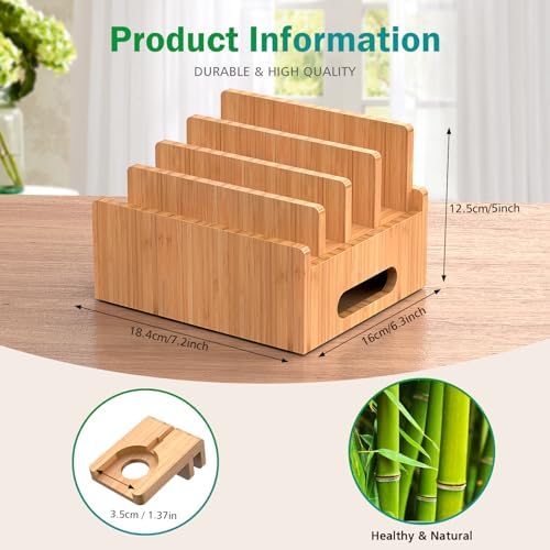 Bamboo Charging Station with USB Charger,5Cables-Natural - Image 6