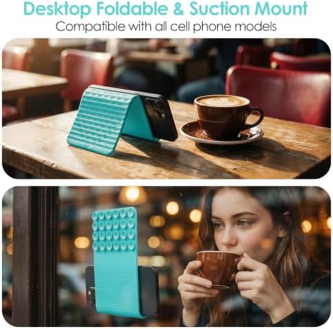 Flexible Silicone Aluminum Phone Holder Tablet Stand with Charging Port Design, Foldable Airplane Laptop/Phone Stand for Home Office Travel (Tiffany - with Suction) - Image 2