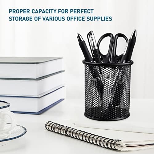 QYH Mesh Pencil Cup for Desk 6 Pack, Black Pen Holder 3.54"x3.93" - Image 3