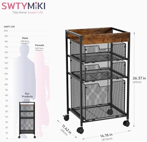 Rolling File Cart with Drawers - 4 Tier Under Desk Storage Craft Rolling Organizer Cart - Office Storage &Organization, Mobile Metal Filing Cabinet for Office and Home Espresso - Image 3