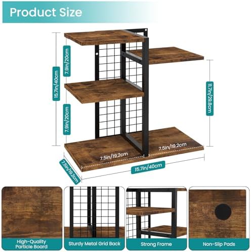 Desktop Shelf Organizer, 4-Tier Wooden Desk Bookshelf, Small Tabletop Book Shelf, Adjustable Display Rack for Home, Office, Dorm, Rustic Brown - Image 3