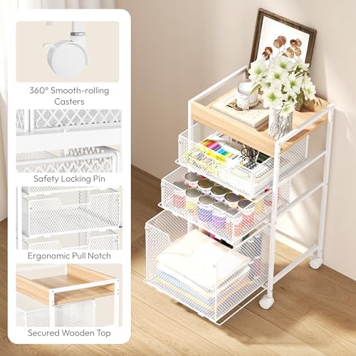 Rolling File Cart with Drawers - 4 Tier Under Desk Storage Craft Rolling Organizer Cart - Office Storage &Organization, Mobile Metal Filing Cabinet for Office and Home White - Image 5