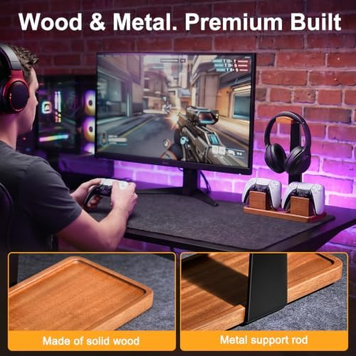Solid Wood Metal Controller Stand with Modular Storage for Game Room Desk - Image 3