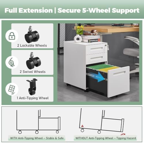 Fully Assembled Home Office Filing Cabinet with Lock - Image 5