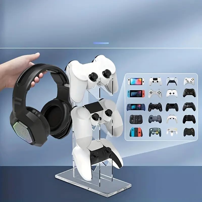 Controller Stand 3 Tiers, Universal Controller Holder Headphone Stand, Headset Holder, Acrylic Controller Display Stand Compatible with Xbox, PS5, PS4, Nintendo Switch - Ideal Desk Mount for Gamers - Image 4