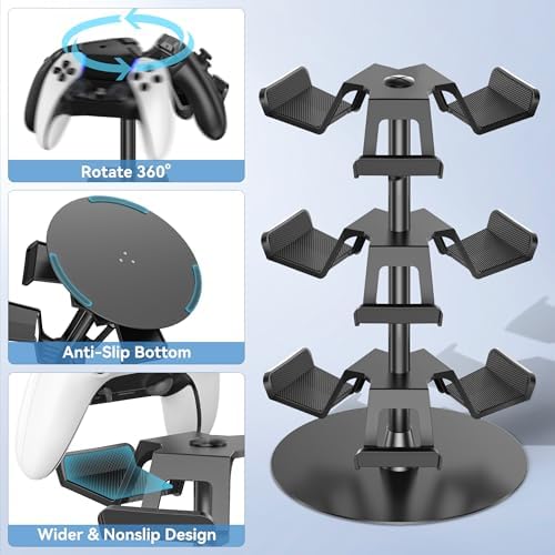 Headset Stand 3 Tiers for Desk, Rotatable Gaming Controller Stand for PS5/PS4/Xbox/Switch2/PS Portal/Phone, Universal PC Gamer Gift Accessory Controller/Headphone Holder for 9 Packs Controller - Image 3