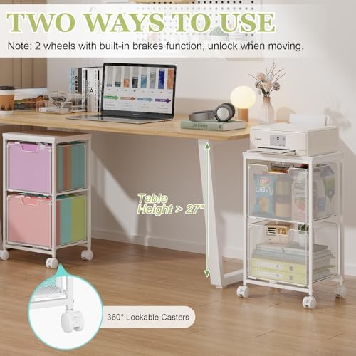Rolling File Cart with 2 Storage Drawers,Under Desk Storage Cart - Image 4