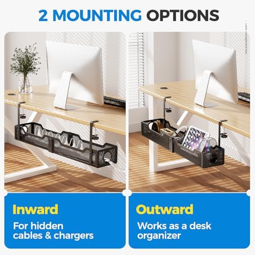 [Upgraded] 25" Extra Large Under Desk Cable Management, Cinati Wire Organizers No Drill, Cable Tray with Clamp for Wire Management, Cord Organization Box for Office, Home - No Damage to Desk(Black) - Image 6