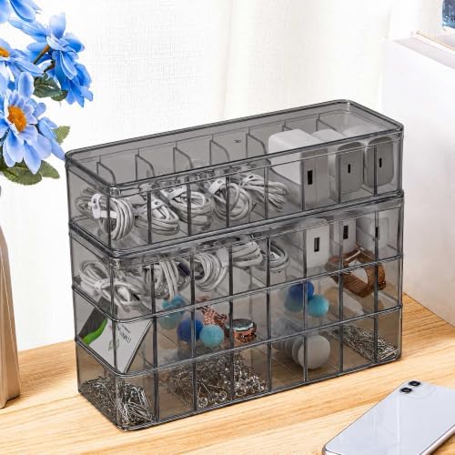 Tatuo Cord Organizer Box with Lid, Gray, 6 Pack - Image 6
