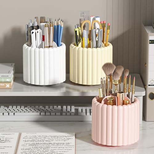 Desk Organizer, 360° Rotating Pen Holder for Desk, Pencil Cup with 7 Compartments Storage Box Caddy for Kids, Office, School, Home (White) - Image 6