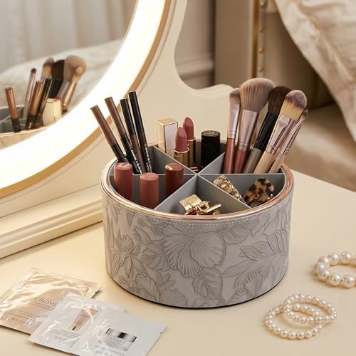 Remote Control Holder, 360°Spinning PU Leather Desk TV Remote Caddy,Desk Storage Box Room Accessories for Controller, Media,Mail,Calculator, Mobile Phone,Pencil(1B-Golden Grey) - Image 7