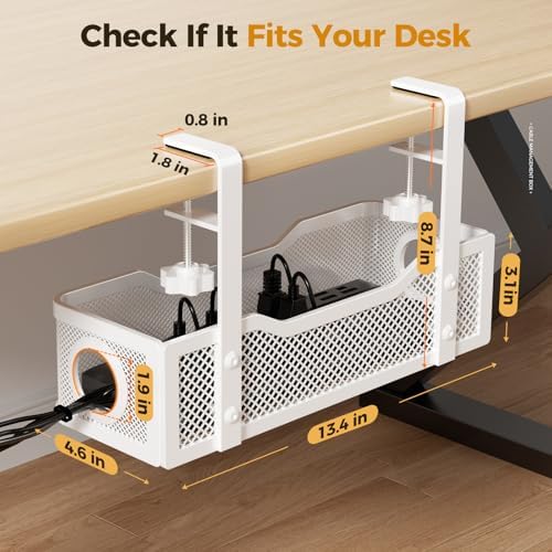 Under Desk Cable Management Tray, 13.4" Metal Cord Organizer, White - Image 6