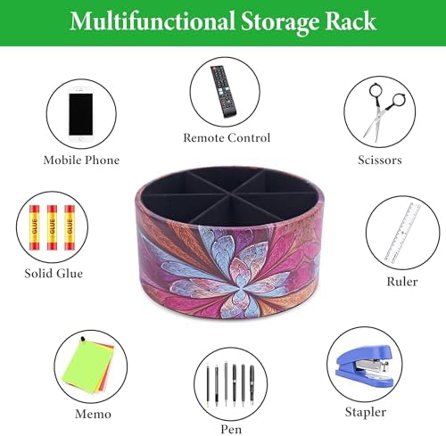 Remote Control Holder, 360°Spinning PU Leather Desk TV Remote Caddy,Desk Storage Box Room Accessories for Controller, Media,Mail,Calculator, Mobile Phone,Pencil(1B-Purple Flower) - Image 5