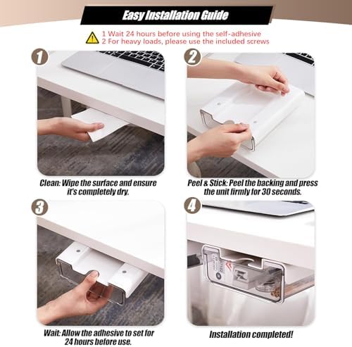 2 Pack Under Desk Storage Drawers Slide Out-Drill-On or Self-Adhesive,Large&Medium Drawer Under Desk Organizer Under Table Drawer for Home Office School Organization and Storage - Image 5