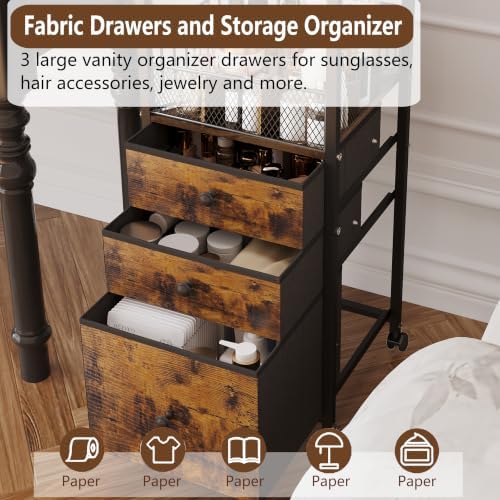 Rolling Makeup Vanity Cart Makeup Organizer with Drawers - Image 4