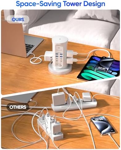 Power Strip Tower, kakyanill PD 65W Charging Station 9 AC Outlets 8 USB - Image 4