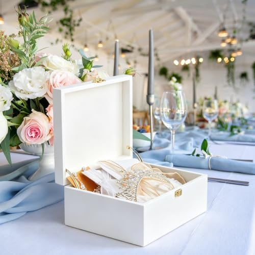 DRASTAR Wooden Keepsake Box, Large White Storage Box with a Hinged Lid, Memory treasure box for Crafts and Photo Storage - Image 7