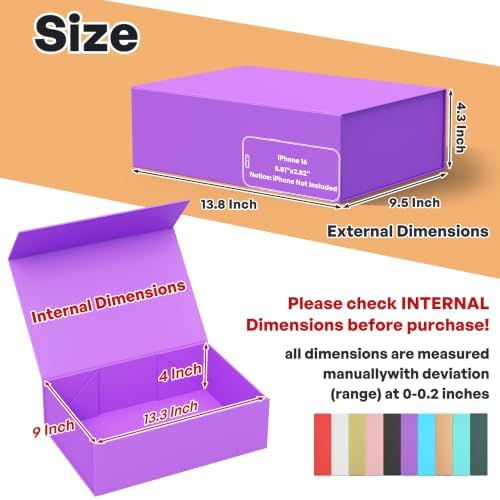 RYDDOY 5 Pack Purple Gift Box, 13.8x9.5x4.3'' Large Gift Boxes with Lids - Image 2