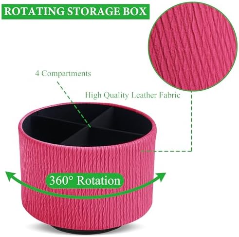 Round Leather Art Supply Organizer,Remote Control Holder,360 Degree Spinning,Multi-Functional Pencil Holder,4 Compartments Desktop Stationary Organizer(1-Vertical Wood Red) - Image 3