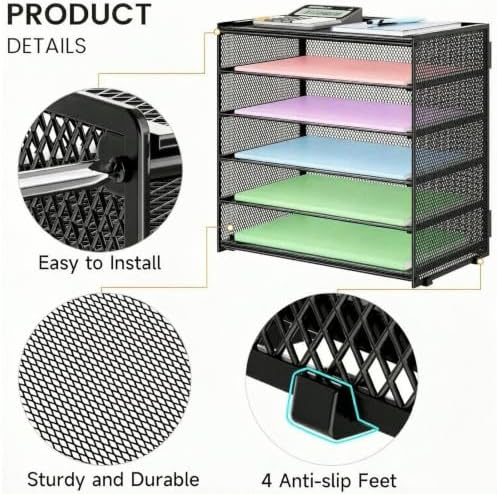 6 Tier Paper Organizer with Handle for Desk,Black with Closed top - Image 3