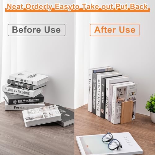 Wood Bookends 4 Pack | Heavy Duty | Organizer for Books, CD, Files Home Office School (4) - Image 4