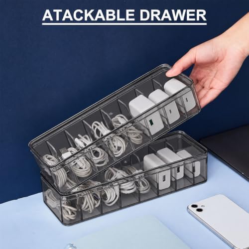 Tatuo Cord Organizer Box with Lid, Gray, 6 Pack - Image 5