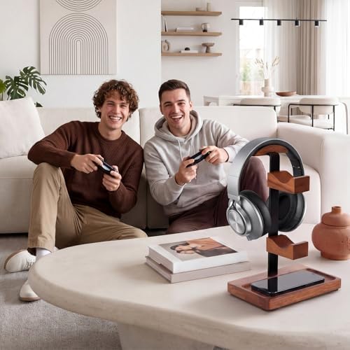Headphone Stand with Controller Holder, Light Walnut - Image 4