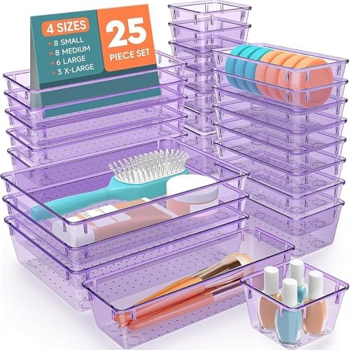 SpaceHacks 25 PCS Plastic Drawer Organizer, 4-Size Versatile Organizer Trays & storage Bins by SpaceHacks