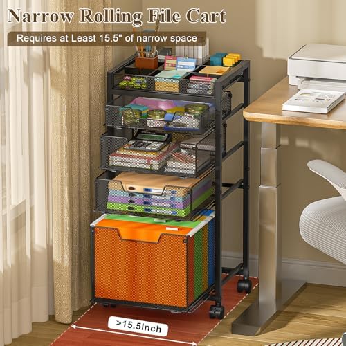 Rolling File Cart with 4 Storage Drawers, Under Desk Organizer with DIY Divider, Moblie Filing Cabinet on Wheels, Fits A4/Letter Size, Metal Utility Cart for Home Office, Black - Image 2