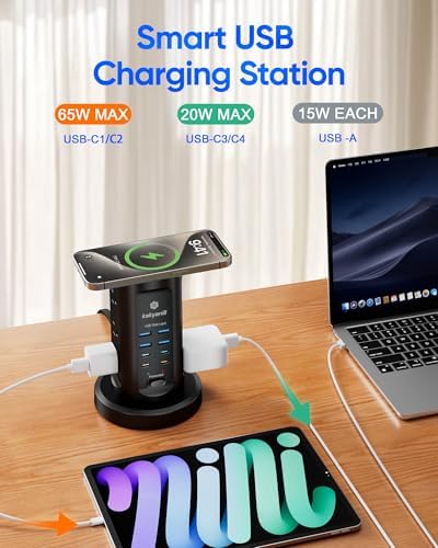 Power Strip Tower, kakyanill PD 65W Charging Station 9 AC Outlets 8 USB - Image 5