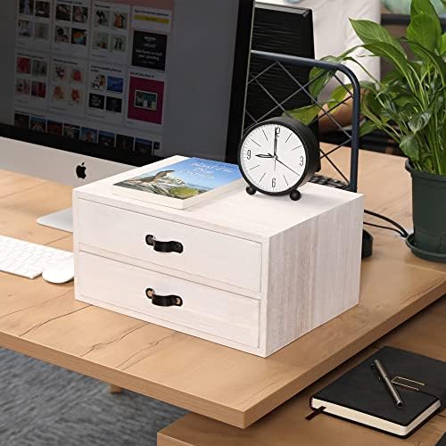 Desk Organizer Drawers for Office Supplies Kitchen Storage - Wood Makeup Organizer Box/Countertop Drawers Chest for Dresser Wooden Cabinet Printer Stand Machine Shelf White (FAX2C-WH） - Image 2