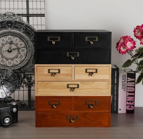 Wooden Drawers Apothecary Cabinet Brown Wood Desktop Organizer Box - Image 7