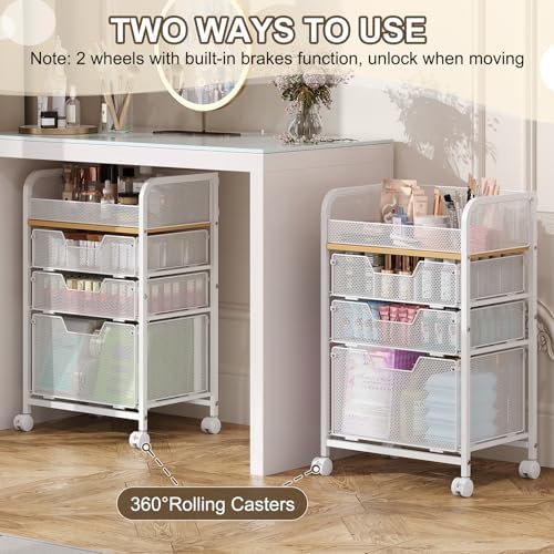 Makeup Organizer Cart with Drawers, Floor Skincare Organizers Make Up Organizers Vanity Organizer Cosmetic Display Cases Holder for Skin Care Perfume Nail Polish Brush Hair Tool, White - Image 3