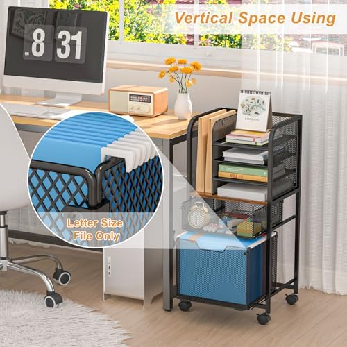6-Tier Rolling File Cart Multi Mobile Drawer Cabinet Black - Image 4