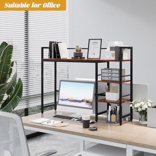 Desk Shelf, 38.6 Inch Wood Desk Organizer Shelf for Computer Monitor, Desk Hutch Storage, Desktop Shelf for Top of Desk, 3 Tier Desktop Bookshelf for Home Office Dorm, Rustic - Image 4